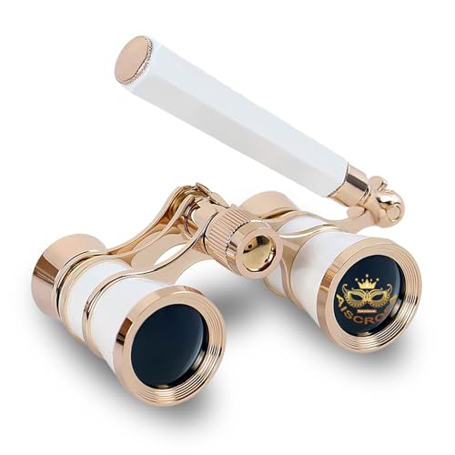 AiScrofa Opera Glasses Binoculars 3X25,Mini Binocular Compact Lightweight,with Chain for Adults Kids Women in Musical Concert - White with Handle