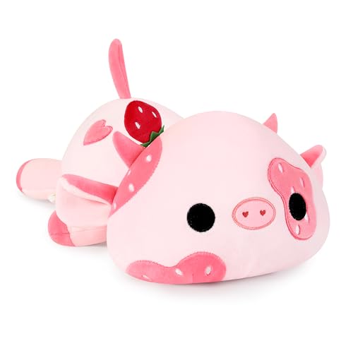 Onsoyours Cute Cow Plushie, Soft Stuffed Strawberry Cow Squishy Plush Animal Toy Pillow for Kids (Strawberry Cow, 12") - Strawberry Cow - 12''