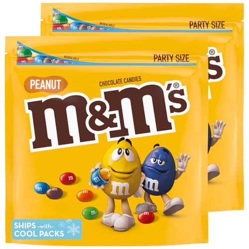 M&M'S Peanut Milk Chocolate Candy, Party Size, 38 oz Bag (Pack of 2) - Peanut