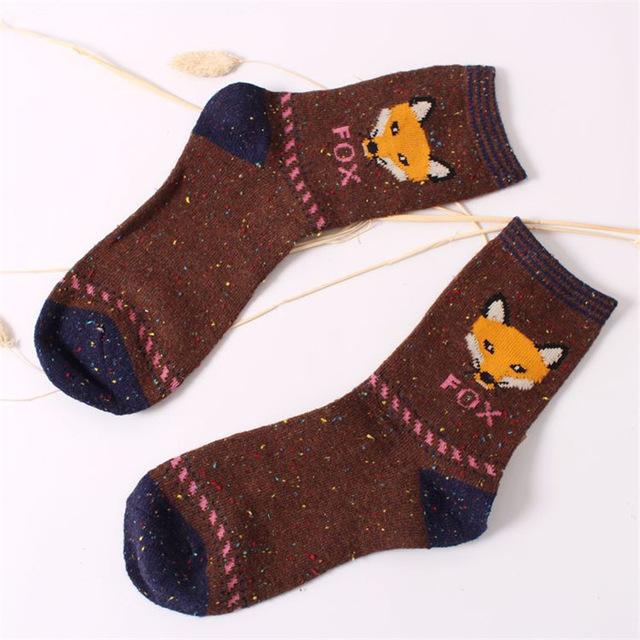 Snowy Little Fox Socks - Brown Fox
