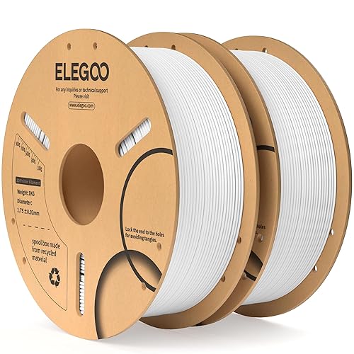 ELEGOO PLA Filament 1.75mm White 2KG, 3D Printer Filament Dimensional Accuracy +/- 0.02mm, 2 Pack 1kg Cardboard Spool(2.2lbs) 3D Printing Filament Fits for Most FDM 3D Printers - 2kg White