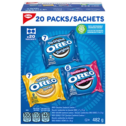 OREO Original Chocolate & Double Stuf & Golden Vanilla Sandwich Cookies, Snack Packs, Holiday and School Snacks, 482 g - Variety Pack