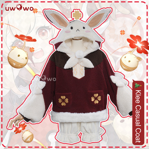 【In Stock】Uwowo Genshin Impact Fanart KLee Casual Bunny Ear Hoodie Klee Cute Cospaly With Moveable Ears - S