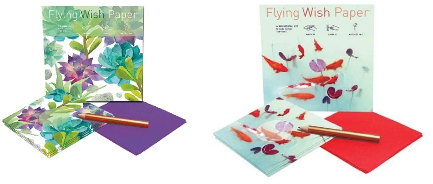 Flying Wish Paper Combo Pack, Koi Pond + Cactus Green, Mini Kit Combos, Write it, Light it, Watch it Fly, 2 x Mini Kits - 5" x 5" Each