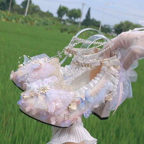 Size 37 High Heels Women Lovely Bow Lace Handmade Cosplay Show Show Party Props Summer Princess Shoes | Aliexpress
