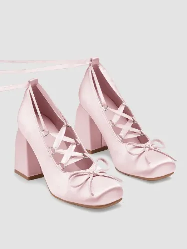 Ballet Satin Bow Mary Jane Heels
