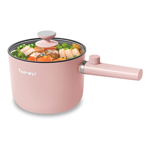 Topwit Hot Pot Electric, 1.5L Ramen Cooker, Portable Non-Stick Frying Pan, Electric Pot for Pasta, Steak, BPA Free, Electric Cooker with Dual Power Control, Over-Heating & Boil Dry Protection, Pink - 1.6 Quarts(Without Steamer) - Pink