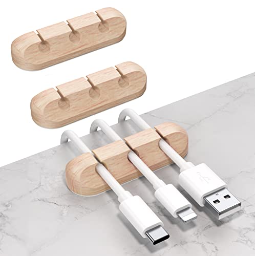 SOULWIT Cable Holder Clips, 3-Pack Cable Management Cord Organiser Clips Adhesive Organizer for USB Charging Cable Mouse Wire PC Office Home - 333-Slot - 333-slot-wood Grain