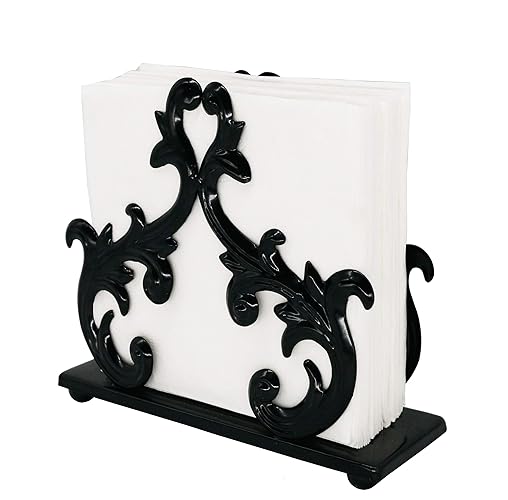 Black Metal Baroque Style Napkin Holder, Freestanding Barocco Tissue dispenser, Baroque Napkin Tray Basket - Black - One Size