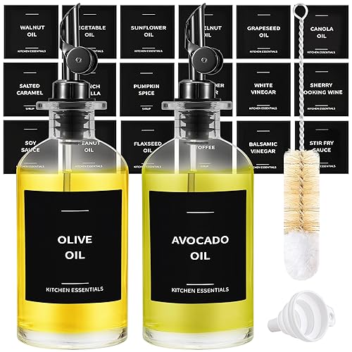 Spaceneat Olive Oil Dispenser Bottle for Kitchen, Coffee Syrup Dispenser - Elegant Olive Oil Bottles for Kitchen - Glass Cooking Oil Dispenser, Container, Cruet with Pourer Spout - Set of 2pcs, Black - 11.8 fl oz (2-Pack) - Black