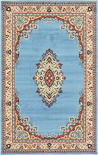 Unique Loom Reza Collection Traditional Persian Style Area Rug, Rectangular 5' 1" x 8' 0", Light Blue/Ivory - Rectangular 5' 1" x 8' 0" - Light Blue / Ivory