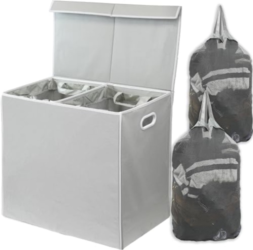 Simple Houseware Double Laundry Hamper with Lid and Removable Bags, Grey - Grey