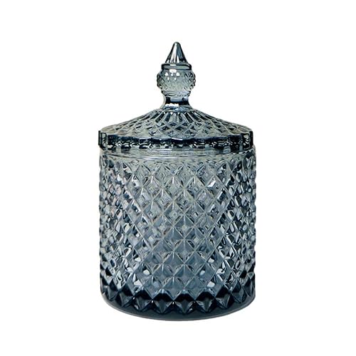 Sizikato Diamond Faceted Crystal Glass Candy Jar with Lid, Colorful Decorative Jar, Jewelry Box, Cotton Swab Storage Holder. - Gray