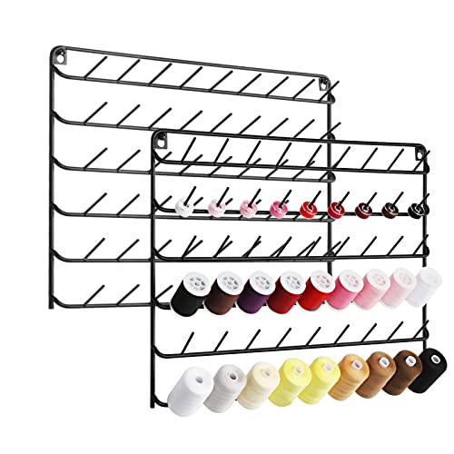 YBING Thread Holder Wall 2 Pack 54 Spools Thread Rack Wall Mount Embroidery Spool Thread Organizer Metal Sewing Thread Organizer with Hanging Tools for Quilting Black - black
