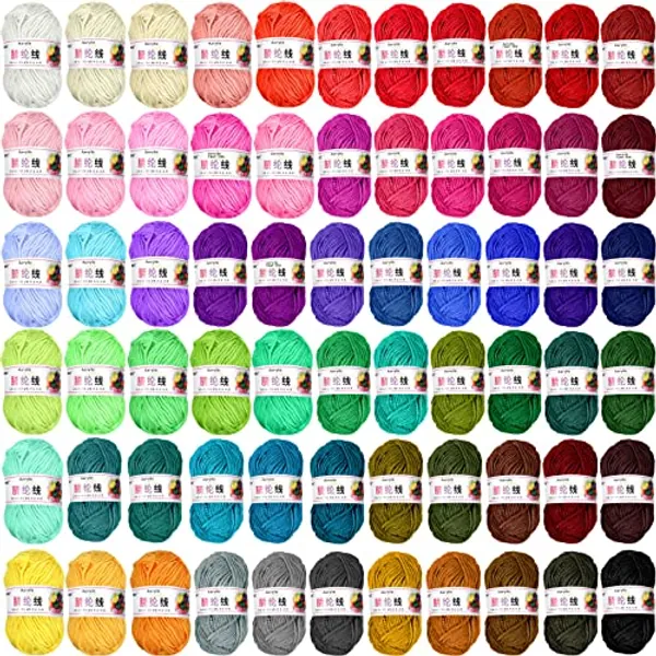 Timtin 66 Rolls Yarn for Knitting 2887 Yards Knitting Acrylic Yarn Mini Soft Crochet Yarns Assorted Colors Yarn Skeins for Mini Knitting and Crochet Project