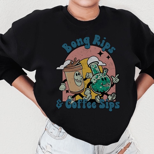 Bong Rips & Cotton Sips Sweatshirt - Black / XL