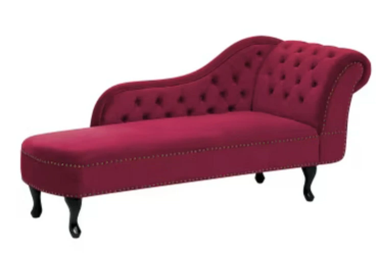 Nimes - Chaise longue de terciopelo borgoña derecho