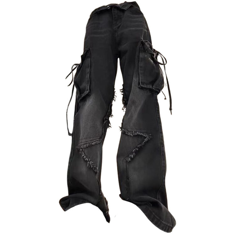 Star Patch Cargo Jeans | M / Black
