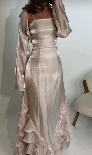 Elegant Straps Pleated Ruffles Long Prom Dress Evening Gown SH1244 | US 2 / As Photo