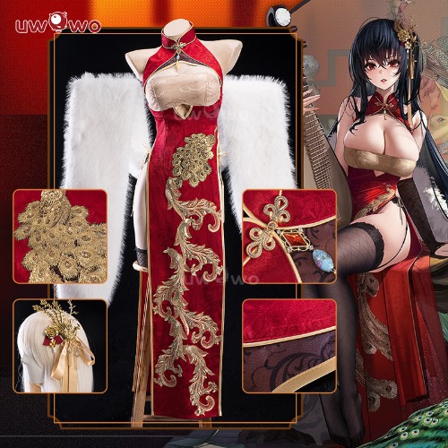【Pre-sale】Uwowo Azur Lane IJN Taihou New Year Red Qipao Cheongsam Boudoir Cosplay Costume - Set A: Dress S