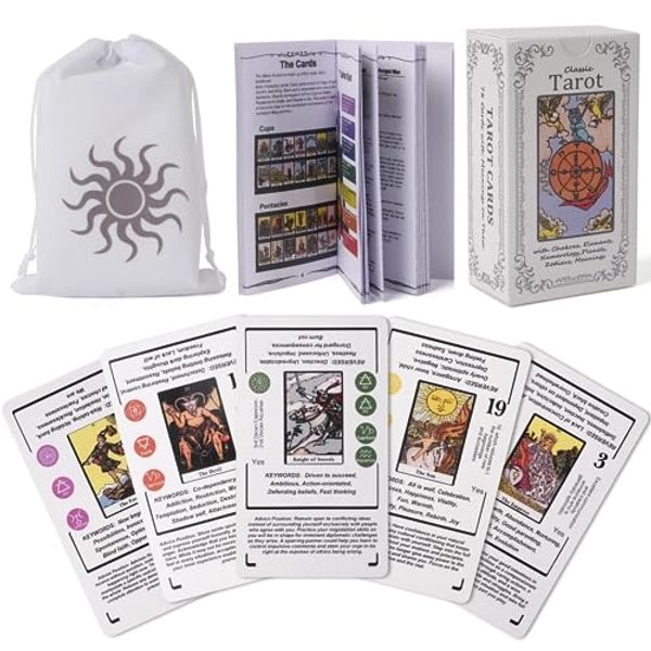 Tarot Cards with Meanings on Them for Beginners, Learning Tarot Reading Cards, Beginner Tarot Deck with Guidebook