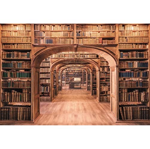 Laeacco Vintage Wooden Bookshelf Backdrop 10x7ft Retro College Library Ancient Books Background Conference Graduation Party Supplies Boys Girls Portrait Video Product Banner Photo Booth Props Vinyl - 10x7ft