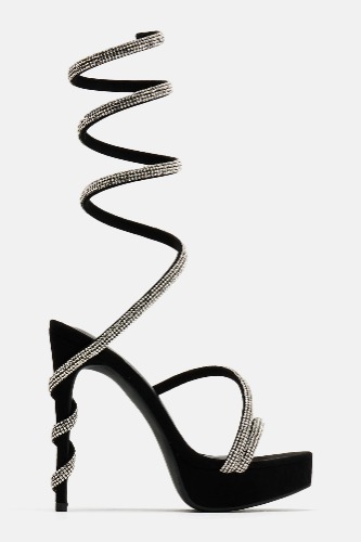 Chasing Me Embellished Wrap Up Heels - Black/Silver | 8.5