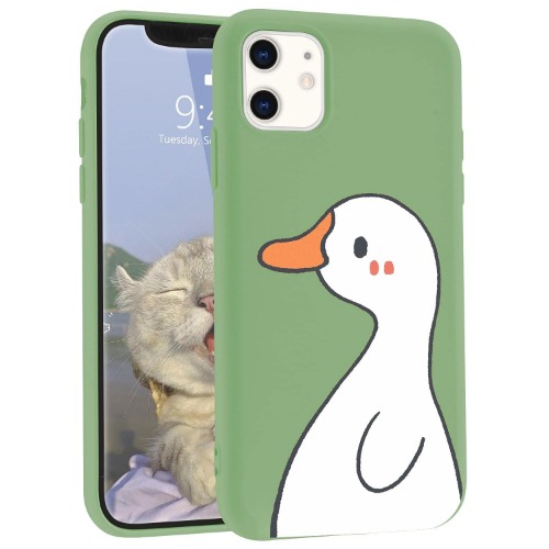 Cute Cartoon Duck Designed for iPhone 13 Mini Cases, Kawaii Animal Green Liquid Silicone Soft Gel Rubber Phone Cover for Women Girls