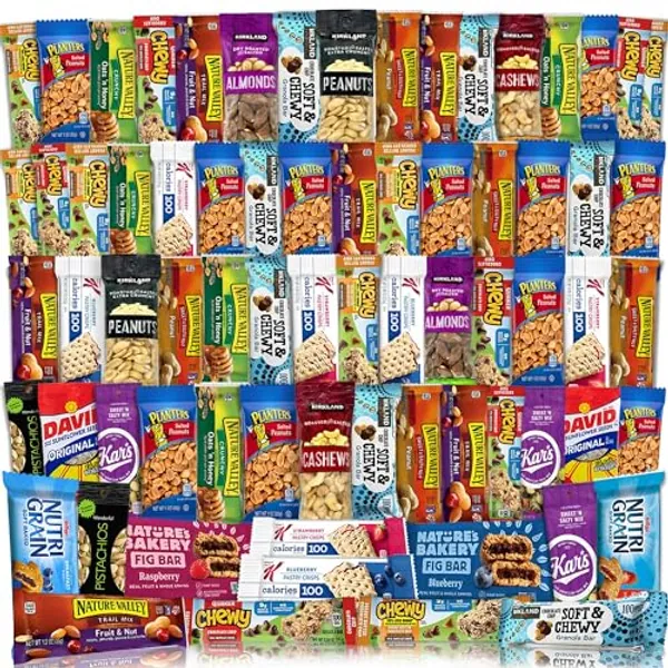 Snacks Variety Pack for Adults, (72 Count) Bars & Nuts Variety, Assorted Packaged Granola Bars, Breakfast Bars, Nuts, and Trail Mix Individual Packs - Great for Home, Lunches, Work, Office, Meetings