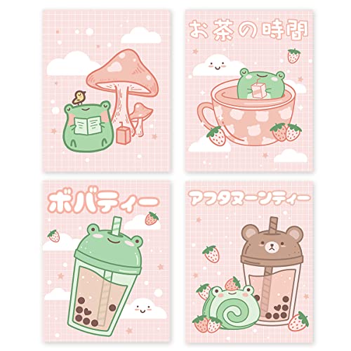 Kawaii Frog & Bear Wall Art - Set of 4 Posters