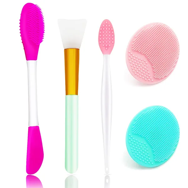 5PCS Silicone Face Scrubber Set, Lip Scrub Brush, Silicone Face Cleansing Brush, Face Applicator Tool and 2PCS Silicone Exfoliating Face Brush for Men Women - style 1
