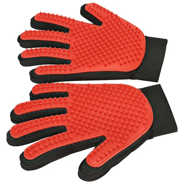 [Upgrade Version] Pet Grooming Glove - Gentle Deshedding Brush Glove - Efficient Pet Hair Remover Mitt - Enhanced Five Finger Design - Perfect for Dog & Cat with Long & Short Fur - 1 Pair - Red-1 Pair