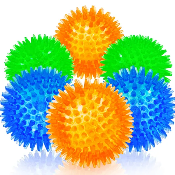 SHARLOVY Squeaky Balls for Dogs Small, Fetch Balls for Dogs Rubber 6 Pack Bright Colors TPR Puppy Toys Dog Toy Balls Dog Squeaky Toys Spike Ball Dog Chew Toys for Small