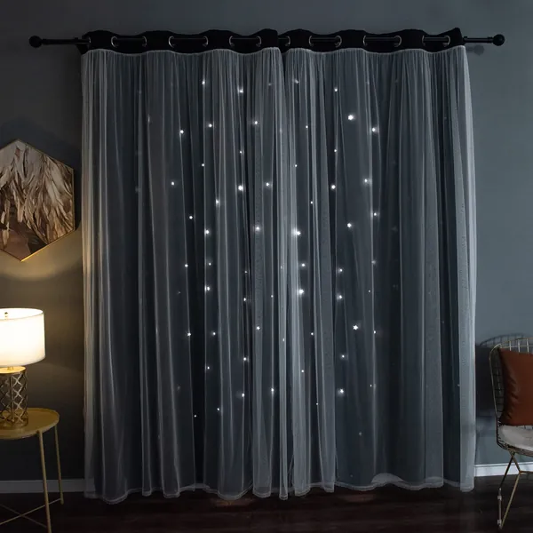 Kinryb Black 52W x 72L Kids Star Curtains Thermal Insulated Blackout Curtain Panel Drapes for Boys Bedroom Black 52W x 72L Inches, 2 Panels - W52 x L72 Inches Black