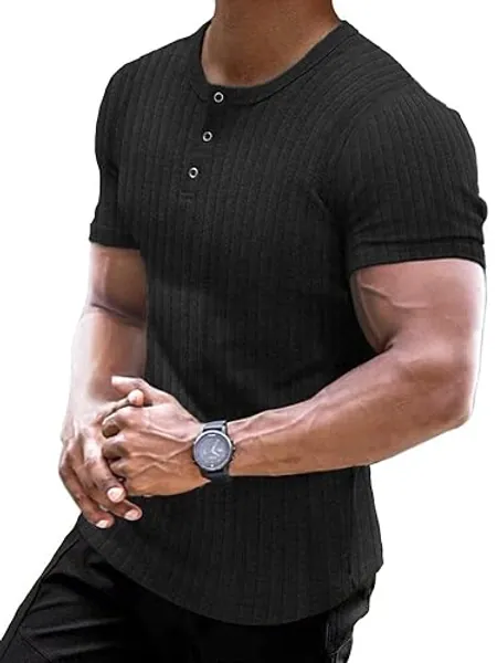 Muscle Cmdr Camiseta Manga Larga/Corto Hombre, Camisetas Musculosas Slim Fit Algodón,Long Sleeve Shirt Men Henley
