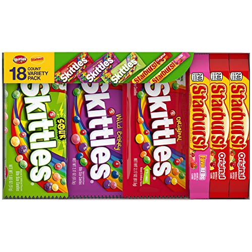 SKITTLES & STARBURST Variety Pack Summer Chewy Candy Assortment, Full Size, 37.05 oz, 18 ct - 18 Count (Pack of 1)