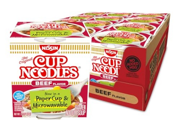 Nissin, Cup Noodles Soup, Beef Flavor, 2.25 oz (case of 12) - Beef - 2.25 Ounce (Pack of 12)