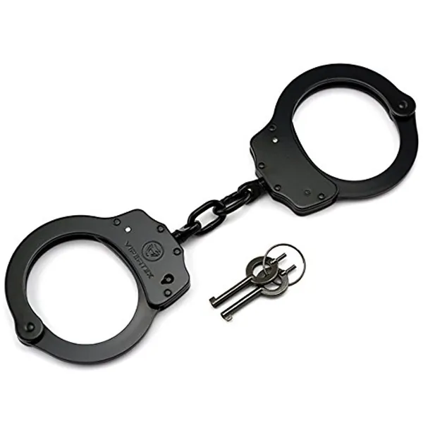 VIPERTEK Double Lock Steel Police Edition Professional Grade Handcuffs (Black) - 
