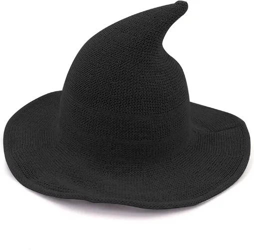 Amazon.com: Bestjybt Women Halloween Witch Hat Wool Knitted Cap for Party Masquerade Cosplay Costume Accessory Daily (Black) : Clothing, Shoes & Jewelry