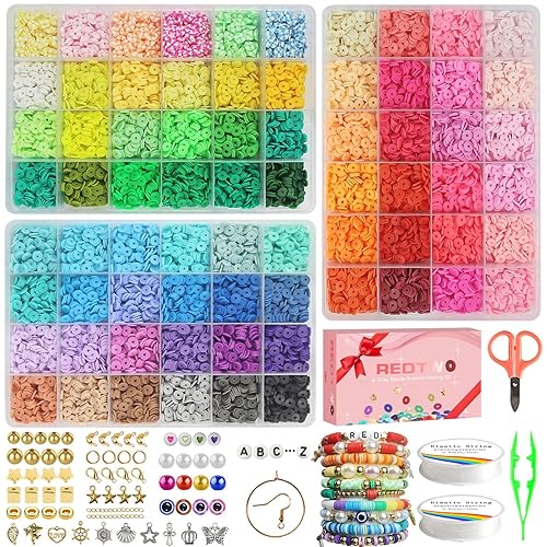 Redtwo 15000 Pcs Clay Beads Bracelet Making Kit, 3 Boxes 72 Colors Friendship Bracelet Kit Flat Polymer Heishi Beads for Jewelry Making, Crafts Gift for Girls Ages 6-12 - 72 colors