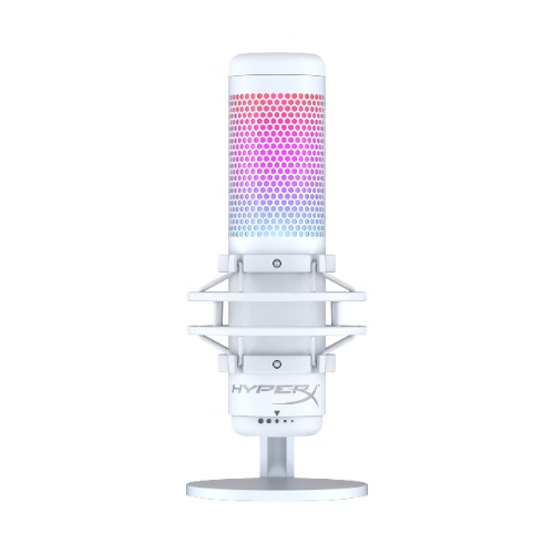 HyperX QuadCast S – RGB USB Condenser Microphone for PC, PS5, Mac, Anti-Vibration Shock Mount, 4 Polar Patterns, Pop Filter, Gain Control, Gaming, Streaming, Podcasts – White