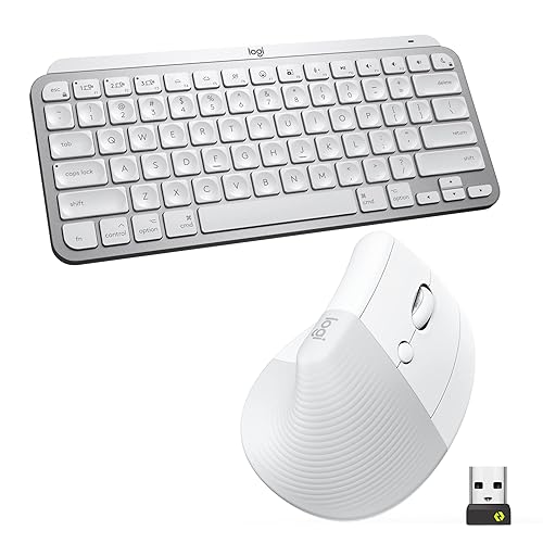 Logitech MX Keys Mini Keyboard and Lift Vertical Ergonomic Mouse Combo - Wireless, Backlit Keys, Bluetooth or Logi Bolt USB receiver, Quiet, Windows/macOS/iPadOS, Laptop, PC - Pale Grey - Right-Handed - Combo - WHITE