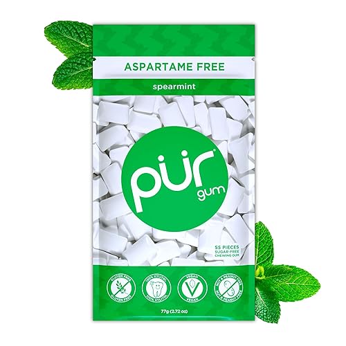 PUR Gum | Aspartame Free Chewing Gum | 100% Xylitol | Natural Spearmint Flavored Gum, 55 Pieces (Pack of 1) - Spearmint - 55 Count (Pack of 1)
