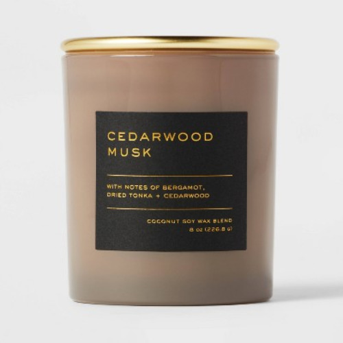 8oz Lidded Glass Jar Black Label Cedarwood Musk Candle - Threshold