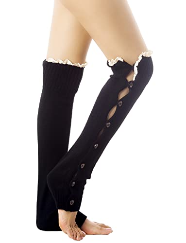 iB-iP Women's Leg Warmer Ballet Dancer Fashion Button Costume Stretch Outfits - One Size - Black