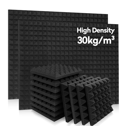 36 Pack Auslet Acoustic Panels 12 x 12 x 2 Inches, Pyramid Soundproof Wall Panels, High Density 30kg/m3, Black Acoustic Foam Panels, Sound Proof Panels for Walls - 12 x 12 x 2 Inches - 36 Pack-30kg/m3
