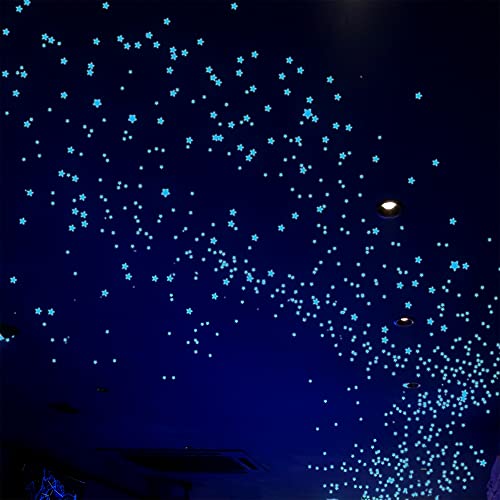 Glow in The Dark Stars Decals Decor for Ceiling 633 Pcs Realistic 3D Stickers Starry Sky Shining Decoration Perfect for Kids Bedroom Bedding Room Gifts(Blue) - Blue