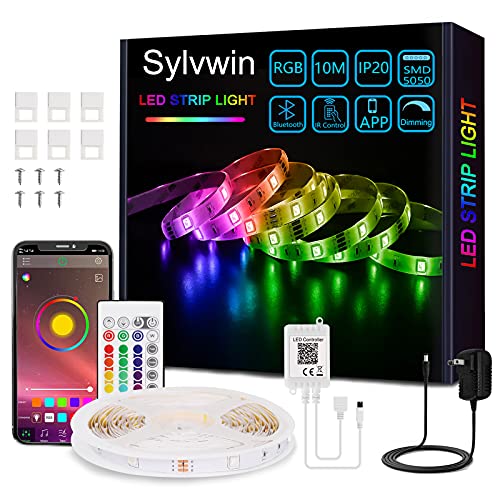 sylvwin Led Strip Lights 32.8ft,RGB Color Changing Led Lights Strip,SMD 5050 Dimmable Lighting with APP&Remote Control,Music Sync Led Lights Strip for Bedroom,Home Kitchen,Party,TV Backlight - 32.8FT