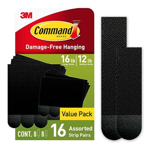 Command Medium and Large Picture Hanging Strips, Damage Free Hanging Picture Hangers, No Tools Wall Hanging Strips for Living Spaces, Black, 8 Medium Pairs and 8 Large Pairs