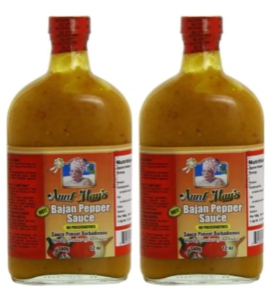 Aunt May's Hot Bajan Pepper Sauce 340g (Pack of 2)
